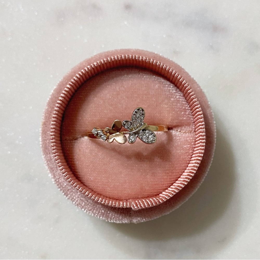 14k Solid Yellow & Rose GOLD Butterfly Ring Size 10 - Picture 2 of 10